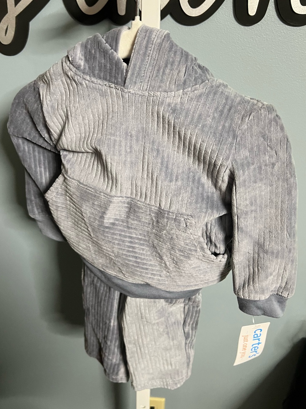 Carter's Just One You Light Gray Ribbed Hooded Kids Pajama Set 6 months NWT
